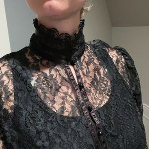 Victorian Gothic High Neck Lace Button Up Top
